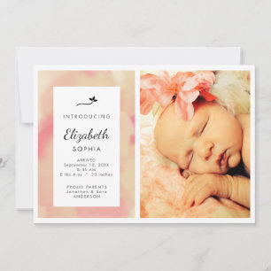 Rosa Watercolor Photo Girl Birth Notice Meddelande