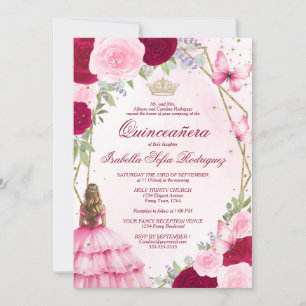 Rosa Watercolor Princess Blonde Hair Quinceanera Inbjudningar
