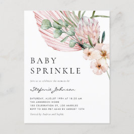 Rosa Watercolor Protea Tropical Baby Sprinkle Inbjudan Vykort