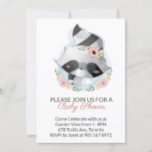 Rosa Watercolor Raccoon Virtuell Baby Shower