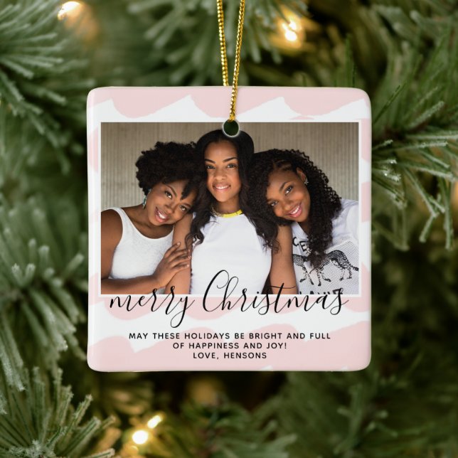 Rosa Watercolor Rand God jul Foto Julgransprydnad Keramik (Träd)