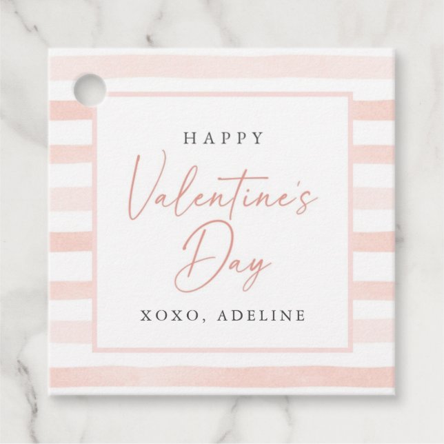 Rosa Watercolor Rand Valentines day Gåvor Etiketter (Framsida)