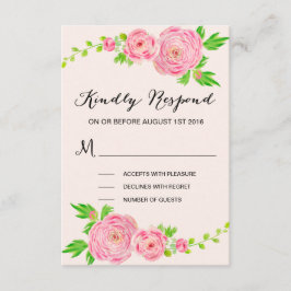 Rosa Watercolor Ranunculus Bröllop OSA Response Kort