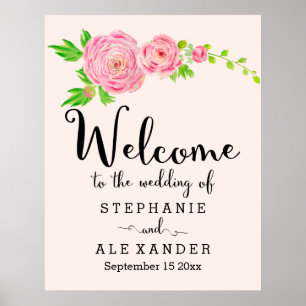 Rosa Watercolor Ranunculus Bröllop Poster