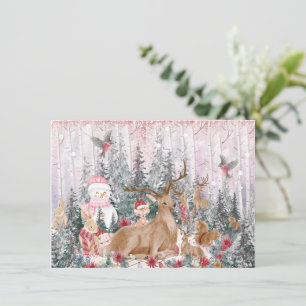 Rosa Watercolor Reindeer, Snögubbe God jul