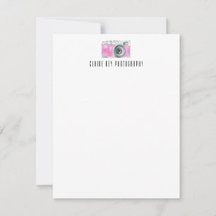 Rosa Watercolor Retro Camera Photographer Logotyp Anteckningskort