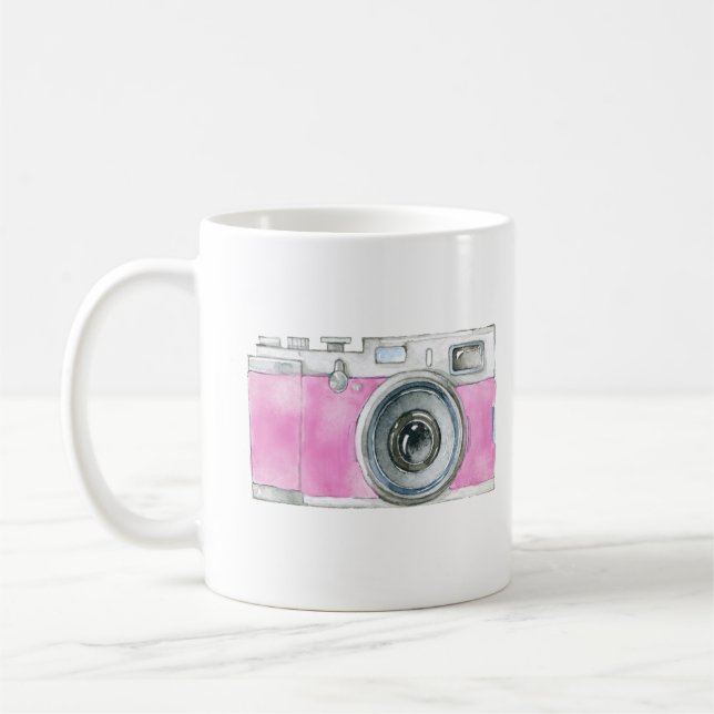Rosa Watercolor Retro Camera Photographer Logotyp Kaffemugg (Vänster)