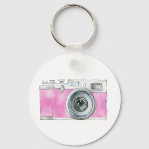 Rosa Watercolor Retro Camera Photographer Logotyp Nyckelring