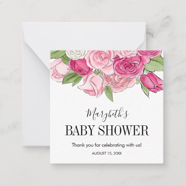 Rosa Watercolor Ro Baby Shower Anteckningskort (Framsida)