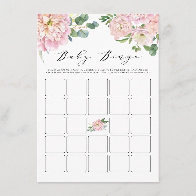 Rosa Watercolor Ro Baby Shower Bingo Game Tilläggskort (Framsida)