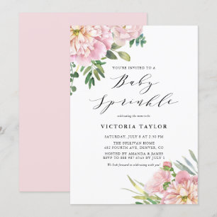  Rosa Watercolor Ro Blommigt Baby Sprinkle Inbjudningar