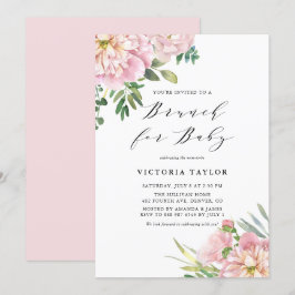Rosa Watercolor Ro Blommigt Brunch för Baby Inbjudningar