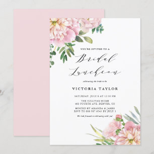 Rosa Watercolor Ro Blommigt Möhippa Luncheon Inbjudningar