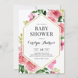 Rosa Watercolor Ro Blommigt Ram Baby Shower Inbjudningar