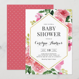 Rosa Watercolor Ro Blommigt Ram Baby Shower Inbjudningar