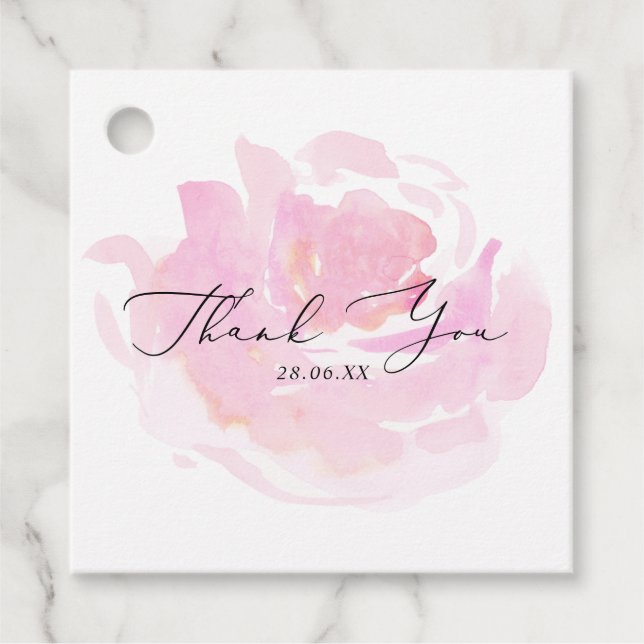 Rosa Watercolor Ro Calligraphy Tack Gåvor Etiketter (Framsida)