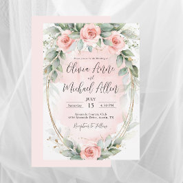 Rosa  Watercolor Ro Elegant bröllop Inbjudningar