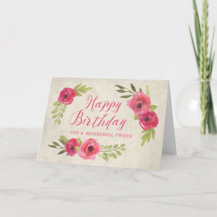 Rosa Watercolor Ro Friend Birthday Card Kort