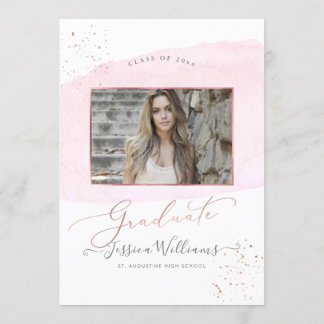 Rosa Watercolor+Ro Guld Cap-Studentfest Inbjudningar