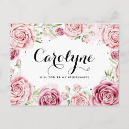 Rosa Watercolor Ro, kommer du att bli min bridesma Inbjudan Vykort