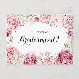 Rosa Watercolor Ro, kommer du att bli min Bridesma Inbjudan Vykort