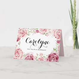 Rosa Watercolor Ro, kommer du att bli min bridesma Kort