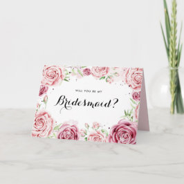 Rosa Watercolor Ro, kommer du att bli min Bridesma Kort