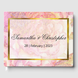 Rosa Watercolor Ro och Guld Bröllop Gästböcker