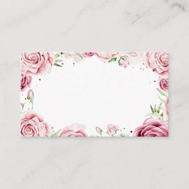 Rosa Watercolor Ro Ram Bröllop Placeringskort (Framsida)