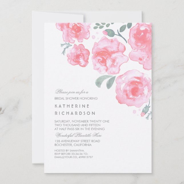Rosa Watercolor Ro Romantic Möhippa Inbjudningar (Framsida)