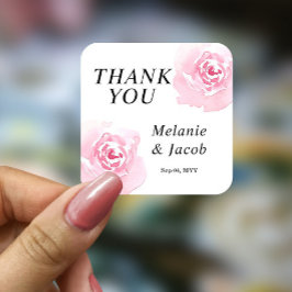 Rosa Watercolor Ro Round Sticker Fyrkantigt Klistermärke