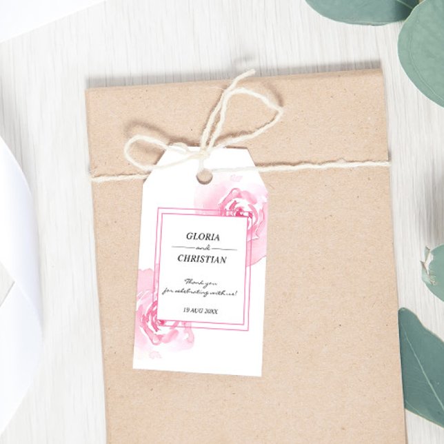Rosa Watercolor Ro Wedding Favor och Presentetikett (Skapare uppladdad)
