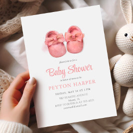 Rosa Watercolor Shoes Girl Baby Shower Inbjudningar