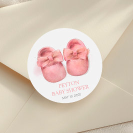 Rosa Watercolor Shower Baby Shower Runt Klistermärke