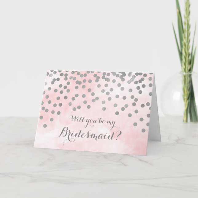 Rosa Watercolor Silver Confetti Bridesmaid Inbjuda Inbjudan (Framsida)