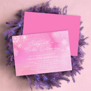 Rosa Watercolor Snöflingor Baby Shower Inbjudningar
