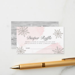 Rosa Watercolor Snöflingor Diaper Raffle Biljett Tilläggskort