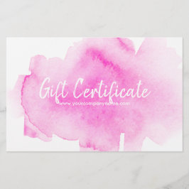 Rosa Watercolor Stänk Gift Certificate Brevpapper