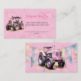 Rosa Watercolor Tractor Girl Diaper Raffle Visitkort