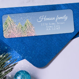 Rosa Watercolor Träd jul Returadress Etikett