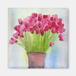 Rosa Watercolor Tulips Blommigt Magnet