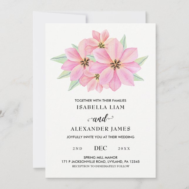 Rosa Watercolor Tulips bröllopsinbjudan Inbjudningar (Framsida)