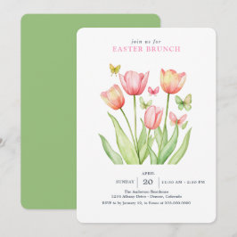 Rosa Watercolor Tulips Bunny Rabbit Inbjudningar