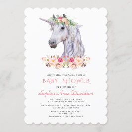 Rosa  Watercolor Unicorn Girl Shower Inbjudningar