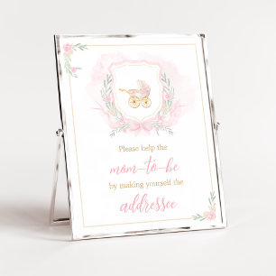 Rosa Watercolor Vapensköld Baby Shower Kuvert Stat Poster