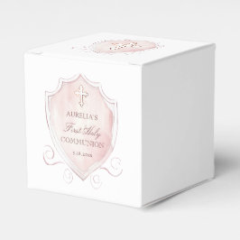 Rosa Watercolor Vapensköld First Communion Cube Presentaskar