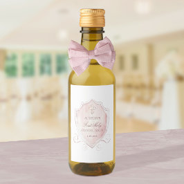 Rosa Watercolor Vapensköld First Communion Vinetikett