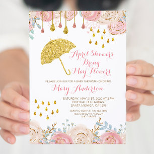 Rosa Watercolor Vår April Baby Shower Inbjudningar