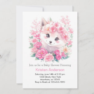 Rosa Watercolor Varg Magic Girl Baby Shower Inbjudningar