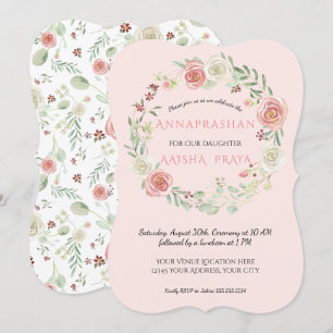 Rosa Watercolor Wandan Annaprashan Flicka Inbjudningar